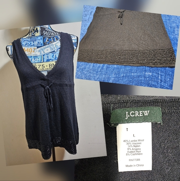 J. Crew Tops - J. Crew Lambswool Rabbit Hair Beaded Sleeveless Top Tank Large
